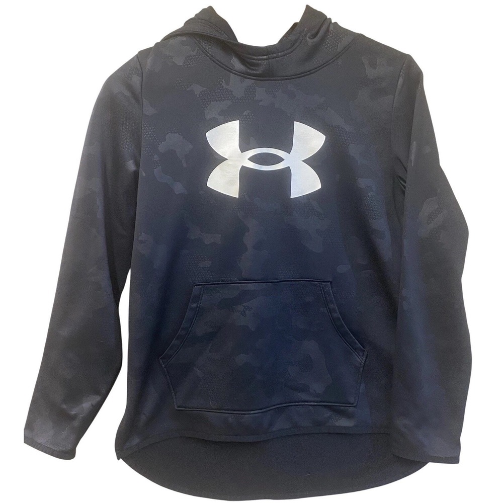 Under Armour Hoodie Youth L Black Camo Loose Fit Logo Pullover Fleece Athleisure